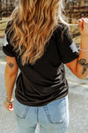 Hazel Blues® |  Black Glitter Ghost Pattern Crew Neck Halloween T Shirt
