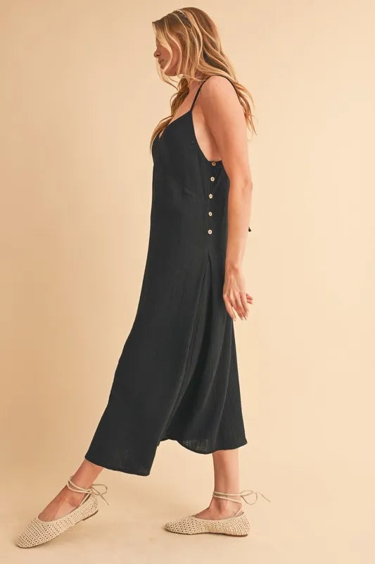 side button midi dress Montret Aemi+Co Side Button Midi Cami Dress Black / S