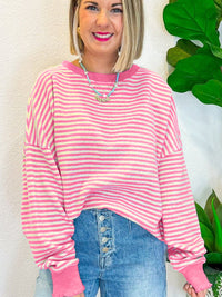 Hazel Blues® |  Striped Round Neck Long Sleeve Sweatshirt