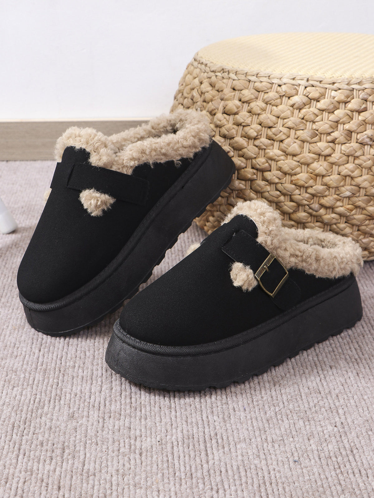 Hazel Blues® |  Thermal Fuzzy Buckle Platform Slippers