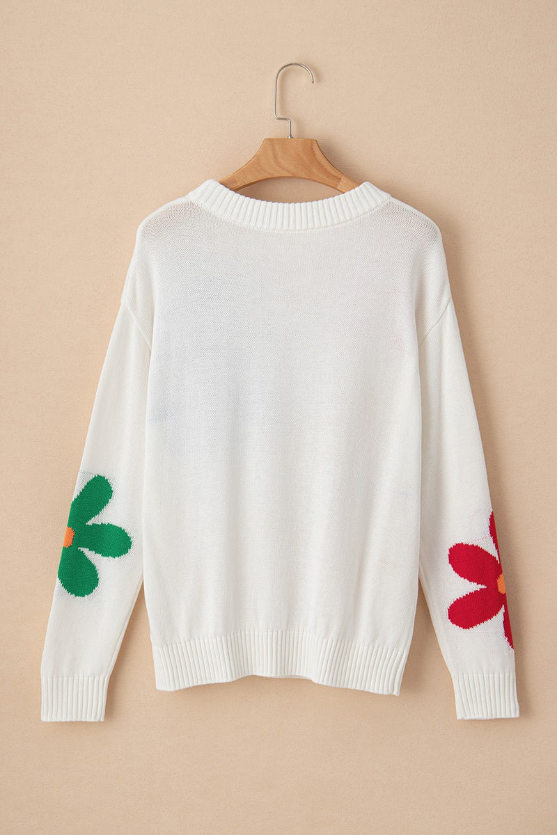 Hazel Blues® |  Flower Round Neck Dropped Shoulder Sweater