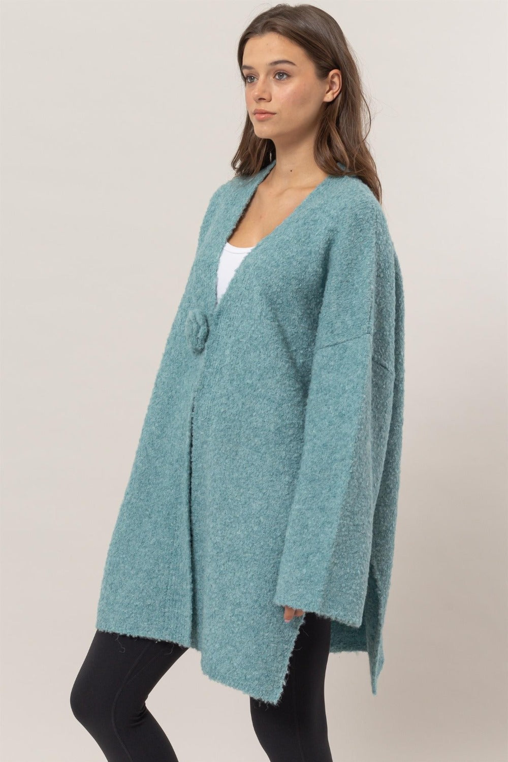 Hazel Blues® |  HYFVE Front Rosette Longline Slit Sweater Cardigan