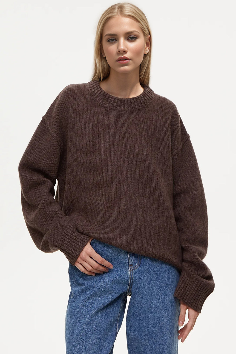 Hazel Blues® |  Basic Bae Round Neck Dropped Shoulder Sweater