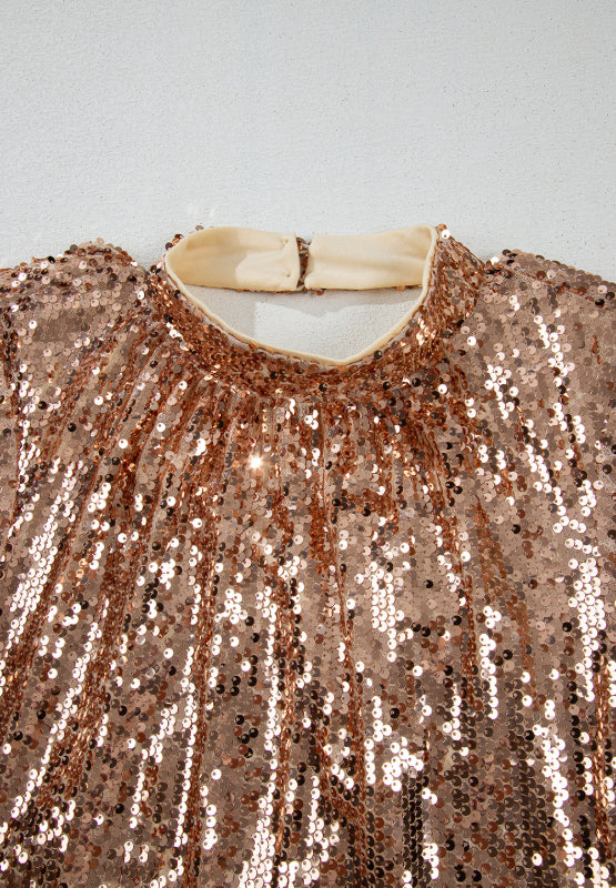 Hazel Blues | Backless Sequin Mock Neck Long Sleeve Mini Dress Hazel Blues | Backless Sequin Mock Neck Long Sleeve Mini Dress