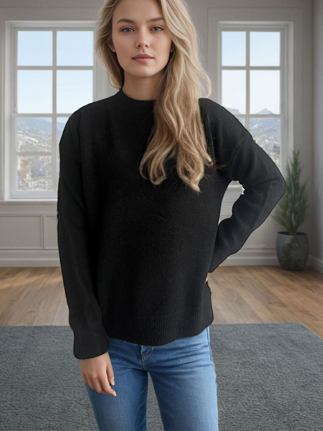 Hazel Blues® |  Round Neck Drop Shoulder Long Sleeve Sweater