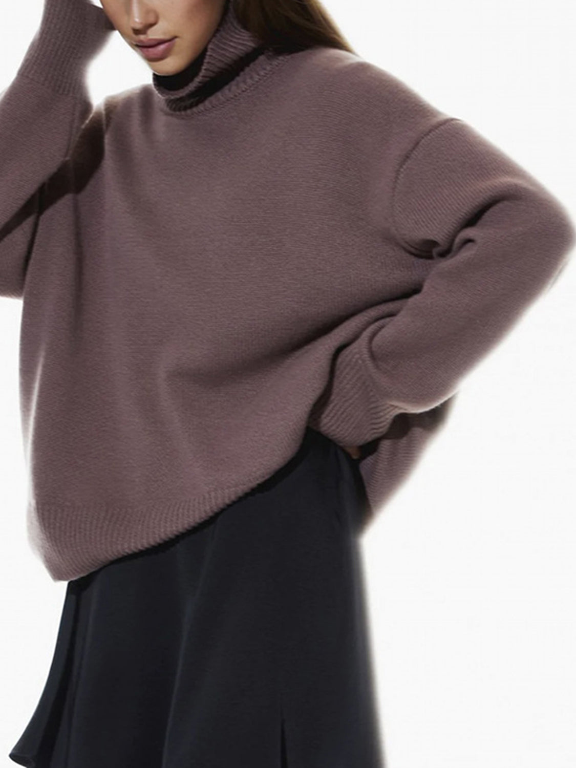 Hazel Blues® |  Ribbed Detail Turtleneck Dropped Shoulder Sweater