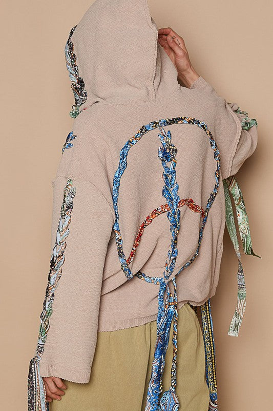 Hazel Blues® |  POL Contrast Thread Peace Back Hooded Sweater