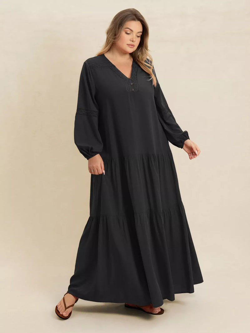Plus Size Bohemian Tiered Maxi Dress with Balloon Sleeves Royal Blue / 4XL Plus Size Bohemian Tiered Maxi Dress with Balloon Sleeves Royal Blue / 4XL