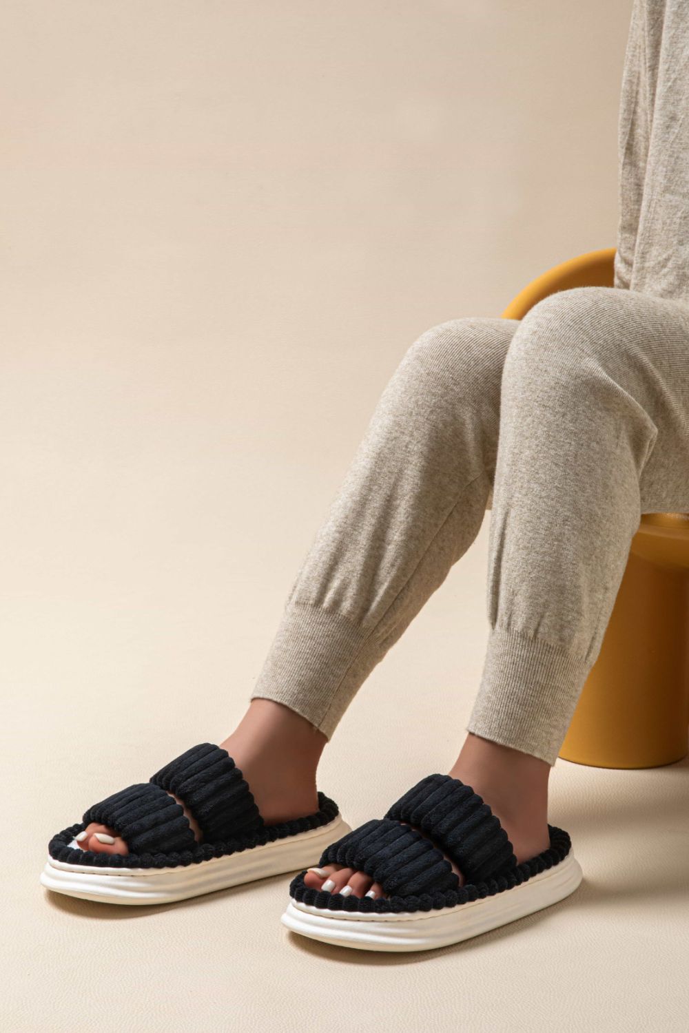 Hazel Blues® |  Open Toe Fluff Platform Slippers