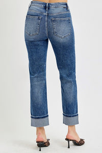 Hazel Blues® |  RISEN High Rise Crop Straight Roll Up Jeans