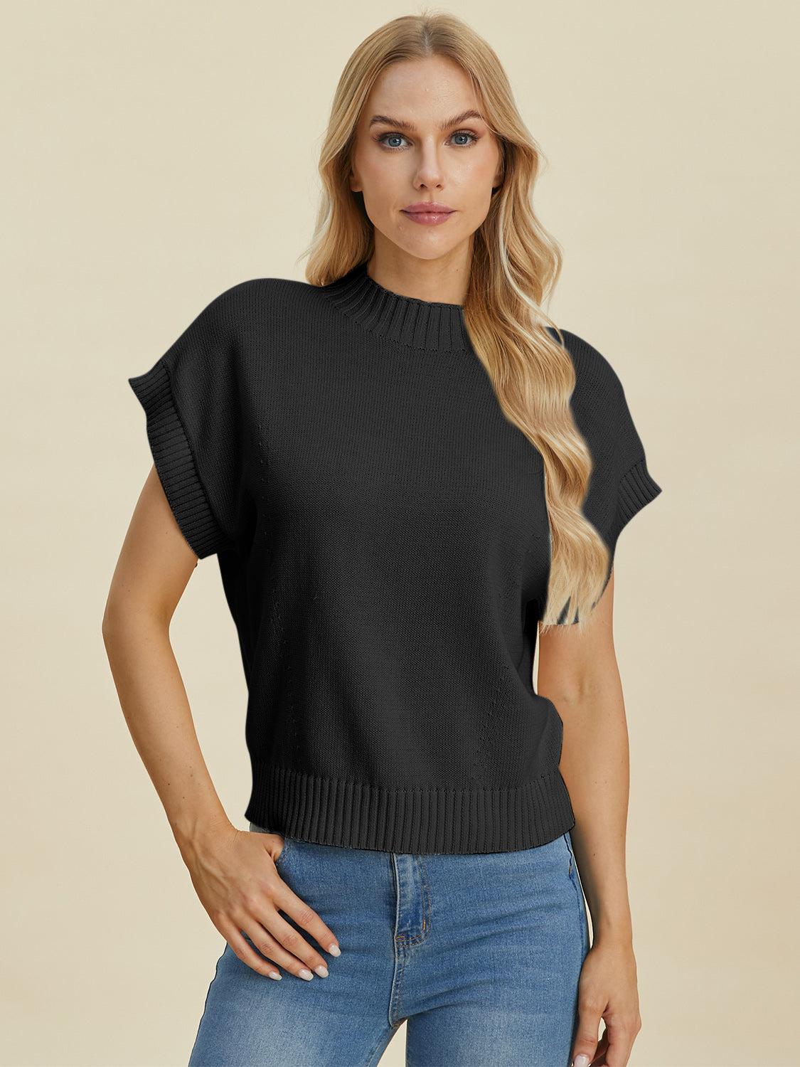 Hazel Blues® |  Double Take Mock Neck Short Sleeve Sweater