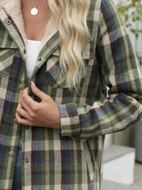 Hazel Blues® |  Plaid Snap Down Plush Hooded Jacket