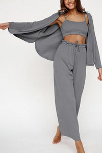 Hazel Blues® |  Spaghetti Strap Bra, Open Front Cardigan and Drawstring Pants Set