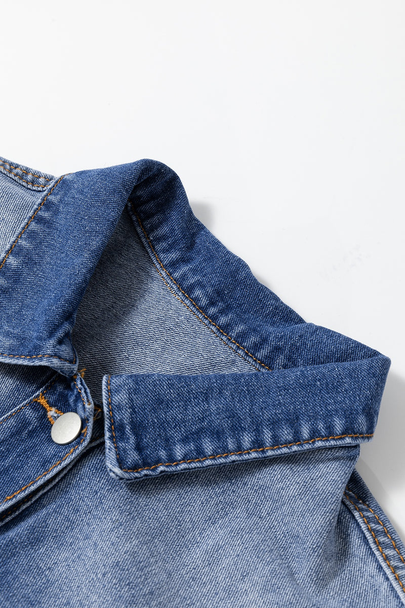 Hazel Blues® |  Ruffled Raw Hem Half Sleeve Denim Top