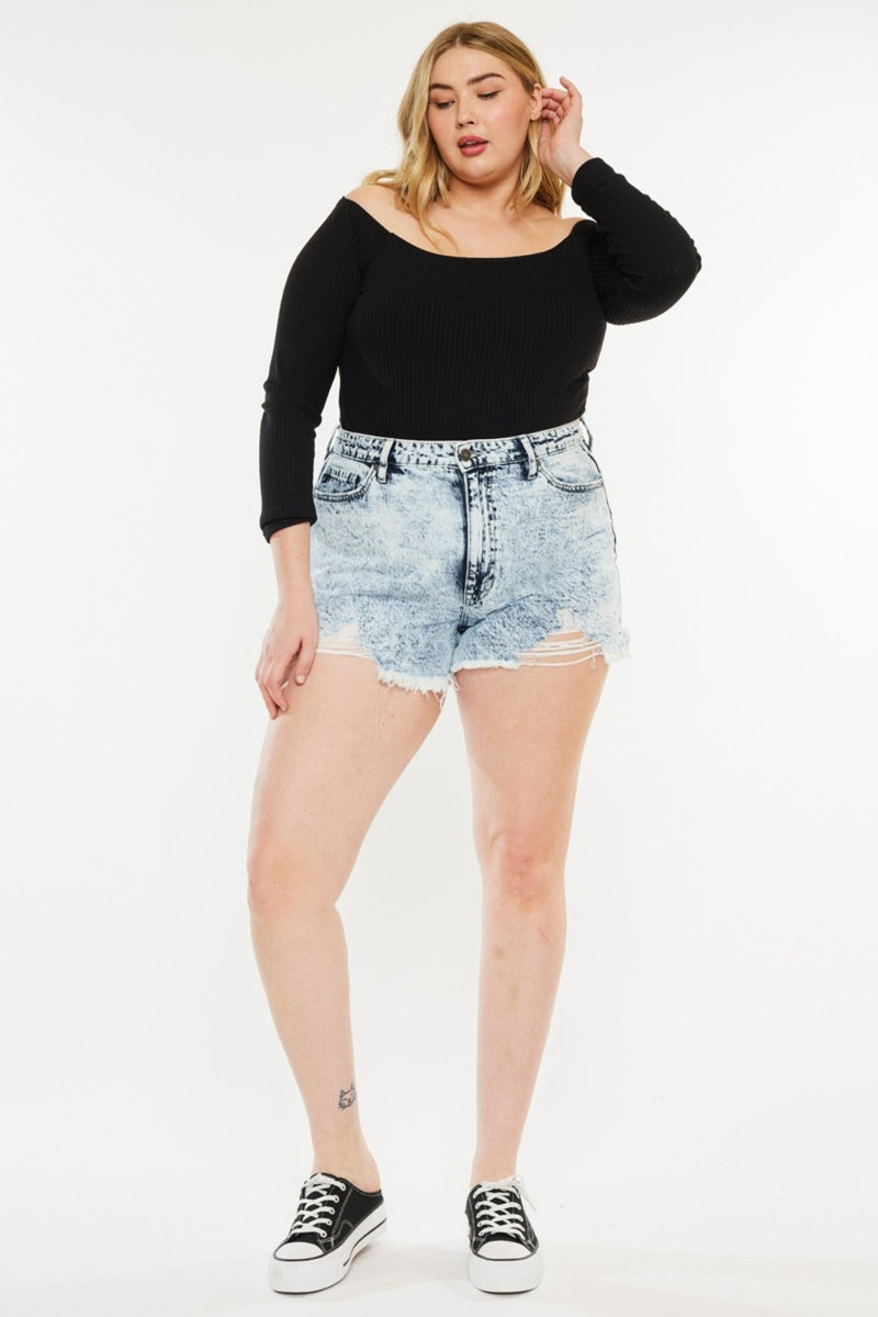 Hazel Blues® |  Kancan Distressed High Waist Denim Shorts