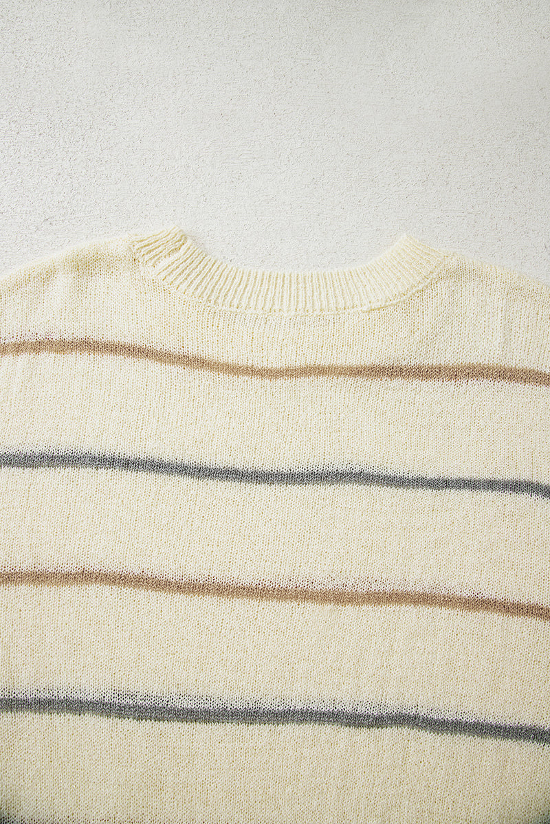 Hazel Blues® |  Multicolour Striped Ribbed Edge Drop Shoulder Sweater