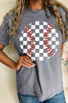 Hazel Blues® |  Gray Vintage Checkered Baseball Graphic Tee