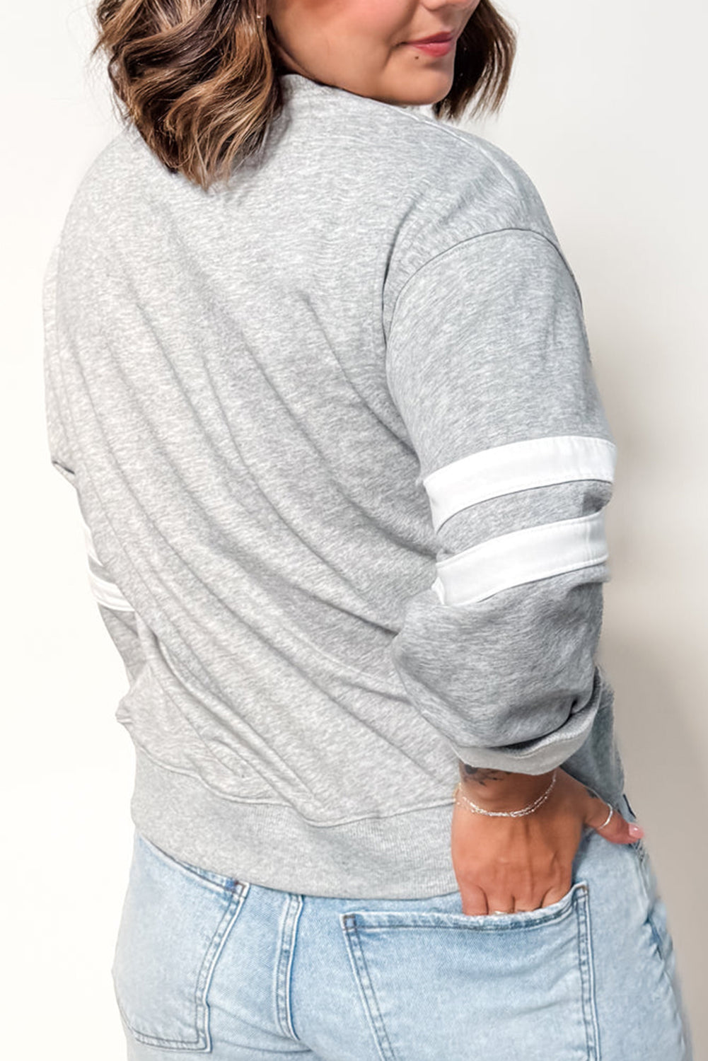 Rosalie Reese Light Grey Varsity Stripe Sweatshirt