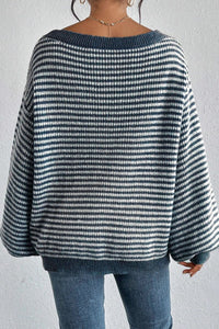 Hazel Blues® |  Striped Boat Neck Long Sleeve Sweater