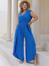 Hazel Blues® | Slit Eyelet Surplice Cap Sleeve Jumpsuit