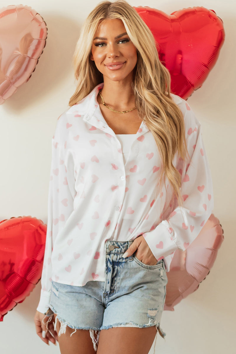 Hazel Blues® |  Heart Print Collared Neck Long Sleeve Shirt