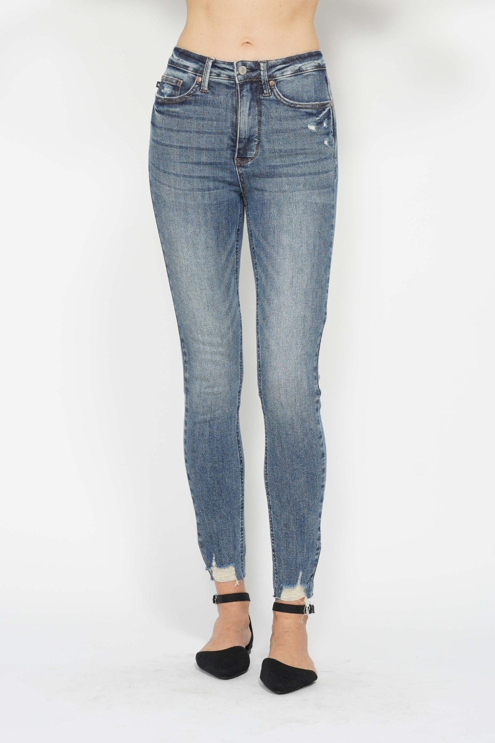 Hazel Blues® |  Judy Blue Tummy Control Vintage Wash Hem Destroy Skinny Jeans