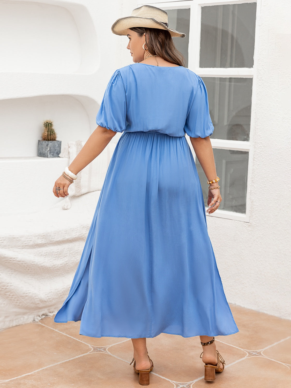 Hazel Blues® | Slit V-Neck Short Sleeve Dress