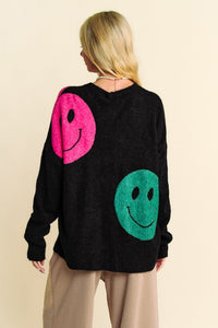 Hazel Blues® |  Davi & Dani Contrast Smile Round Neck Oversize Sweater