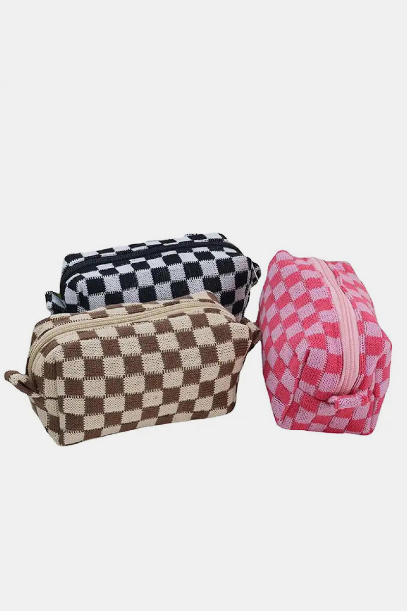 Hazel Blues® |  Zenana Checkered Pattern Knitted Cosmetic Pouch