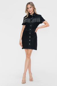 Hazel Blues® |  bytos Embellished Button Down Short Sleeve Denim Dress