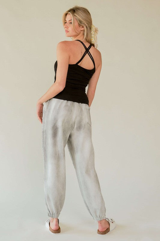 Hazel Blues® |  Davi & Dani Rhinestone Elastic Waist Joggers