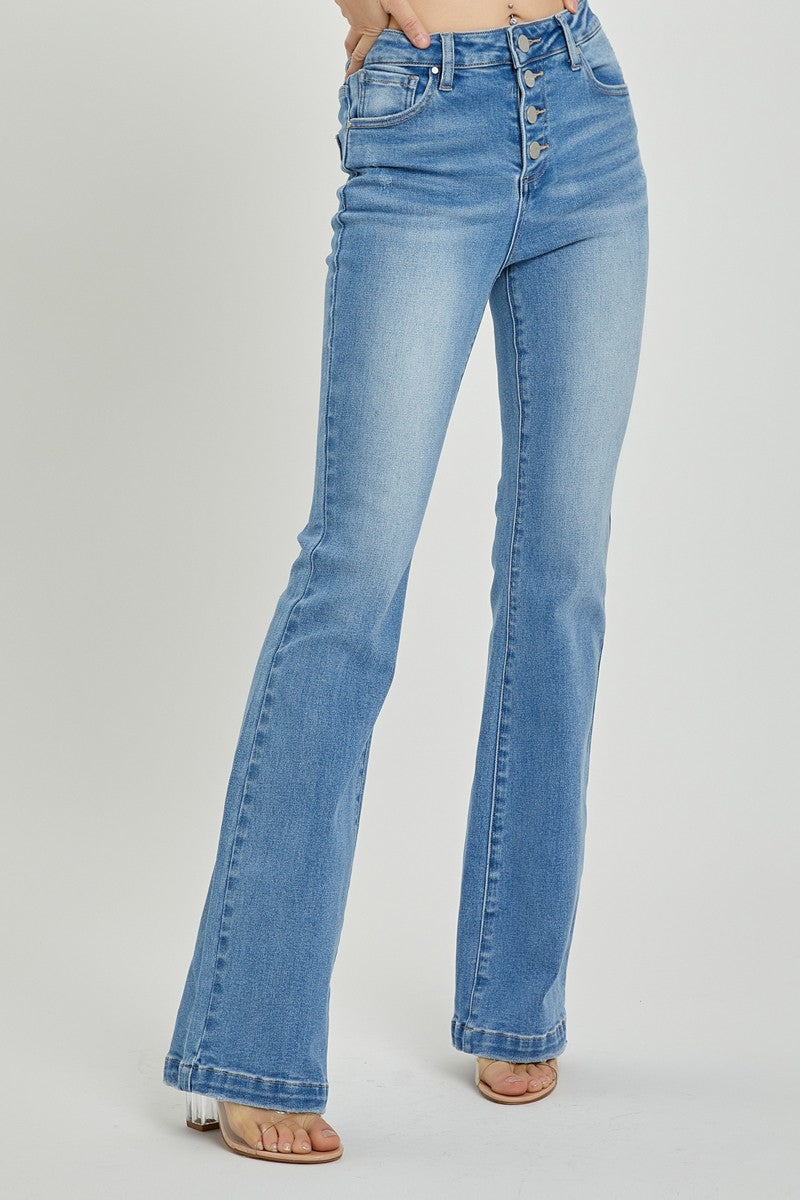 Hazel Blues® |  RISEN High Rise Button Fly Bootcut Jeans