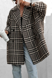 Hazel Blues® |  Houndstooth Collared Neck Long Sleeve Coat