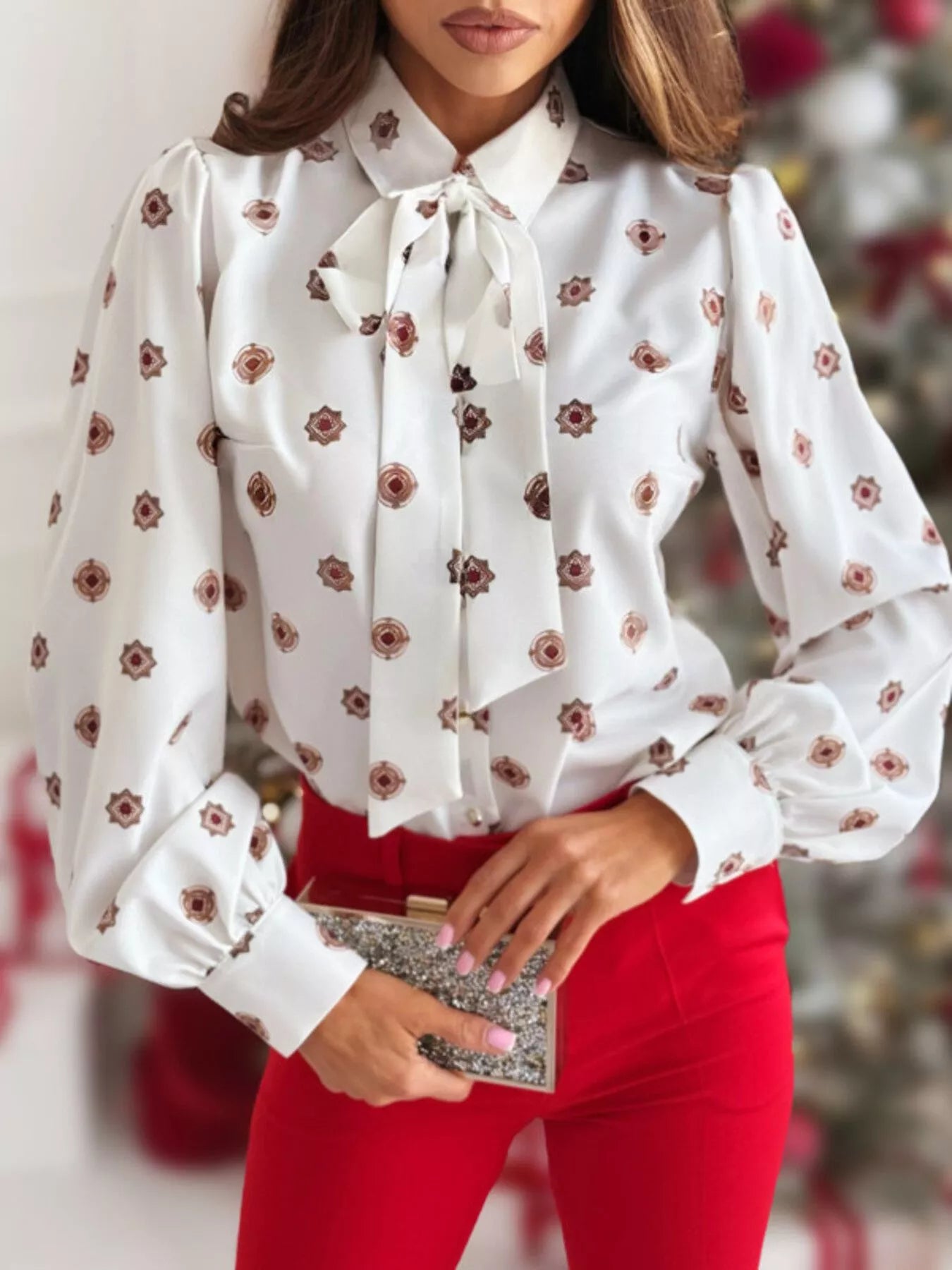 Tie Front Printed Long Sleeve Shirt – Hazel Blues®