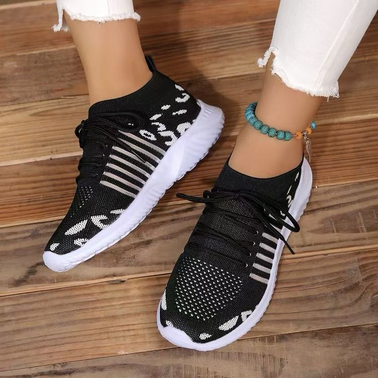 Hazel Blues® |  Breathable Leopard Mesh Lace Up Sneakers