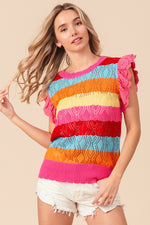 Hazel Blues® |  BiBi Pointelle Striped Ruffled Knit Top