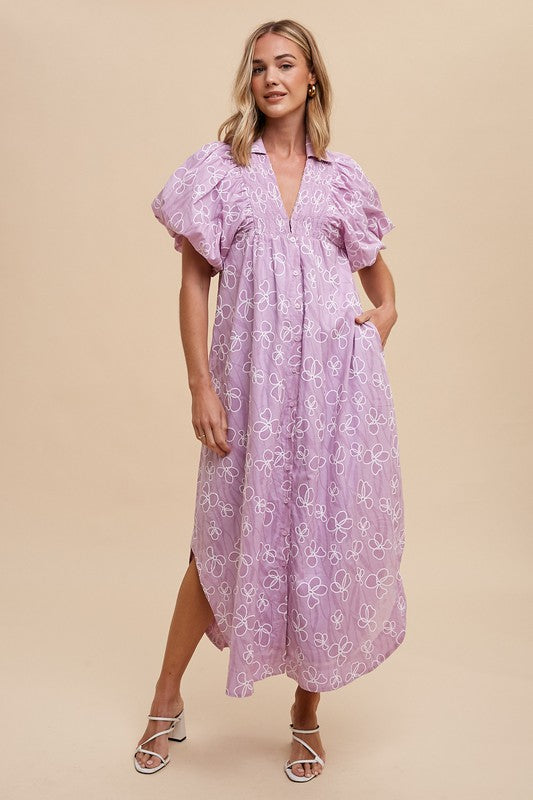 Hazel Blues® |  Annie Wear Floral Smock Detail Puff Sleeve Dress