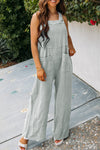 Hazel Blues® |  Gray Textured Wide Leg Overall with Pockets