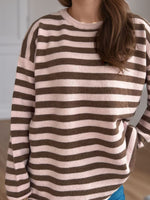 Hazel Blues® |  Distressed Striped Round Neck Long Sleeve Sweater
