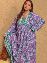 Hazel Blues® | Printed V-Neck Long Sleeve Maxi Dress