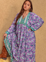 Hazel Blues® | Printed V-Neck Long Sleeve Maxi Dress