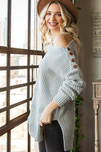 Hazel Blues® |  Side Slit Boat Neck Long Sleeve Sweater