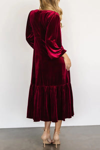 Hazel Blues® |  V-Neck Long Sleeve Midi Velvet Dress