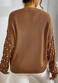 Hazel Blues® |  Pearl Detail Round Neck Long Sleeve Sweater