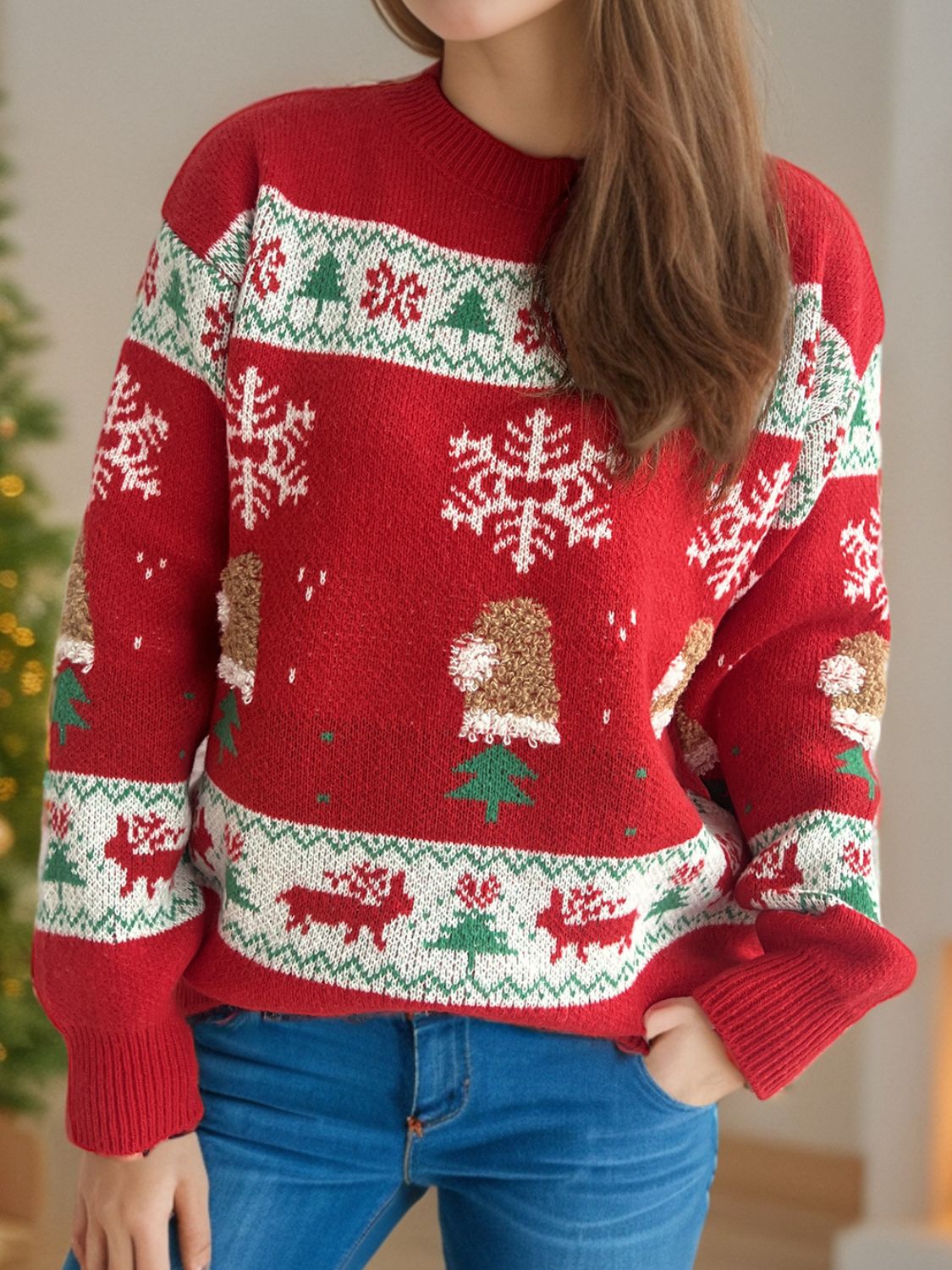 Hazel Blues® |  Christmas Element Round Neck Long Sleeve Sweater