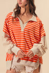 Hazel Blues® |  Striped Johnny Collar Long Sleeve Sweatshirt