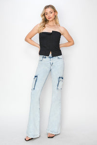 Hazel Blues® |  RISEN High Rise Cargo Flare Jeans