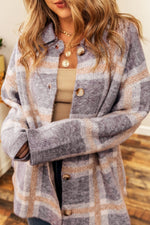 Hazel Blues® |  Plaid Button Up Collared Neck Cardigan