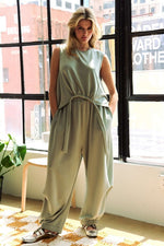 Hazel Blues® |  Davi & Dani Drawstring Hem Round Neck Tank and Pants Set