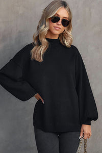 Hazel Blues® |  Mock Neck Dropped Shoulder Sweater